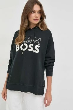 Γυναικεία Χωρίς φερμουάρ Βαμβακερή μπλούζα BOSS χρώμα: γκρι, με κουκούλα -Boss Κατάστημα πωλήσεων unnamed file 1089