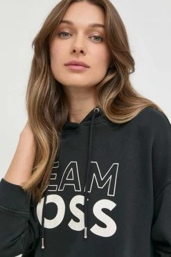 Γυναικεία Χωρίς φερμουάρ Βαμβακερή μπλούζα BOSS χρώμα: γκρι, με κουκούλα -Boss Κατάστημα πωλήσεων unnamed file 1091