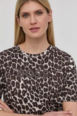 Γυναικεία Κοντομάνικο Βαμβακερό μπλουζάκι BOSS καφέ -Boss Κατάστημα πωλήσεων unnamed file 1408