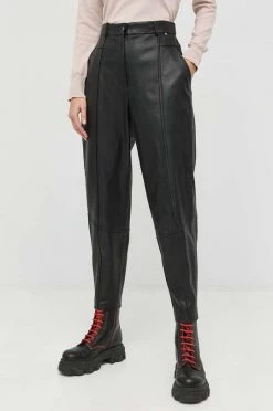 Γυναικεία Υφασμάτινα Δερμάτινο παντελόνι BOSS μαύρο,