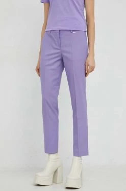 Γυναικεία Υφασμάτινα Μάλλινα παντελόνια BOSS μοβ,