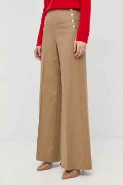 Γυναικεία Υφασμάτινα Μάλλινα παντελόνια BOSS μπεζ,