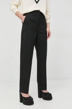 Γυναικεία Υφασμάτινα Μάλλινα παντελόνια BOSS μαύρο,