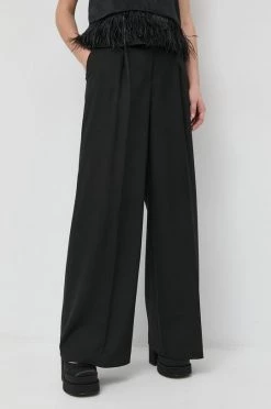 Γυναικεία Υφασμάτινα Μάλλινα παντελόνια BOSS μαύρο,