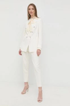 Γυναικεία Υφασμάτινα Παντελόνι BOSS άσπρο,