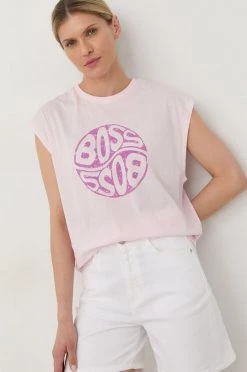 Γυναικεία Κοντομάνικο Βαμβακερό μπλουζάκι BOSS ροζ