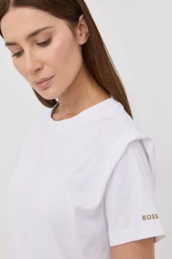 Γυναικεία Κοντομάνικο Μπλουζάκι με λινό μείγμα Boss άσπρο -Boss Κατάστημα πωλήσεων unnamed file 2133