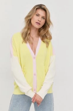 Γυναικεία Με φερμουάρ Ζακέτα με μείγμα μετάξι BOSS κίτρινο