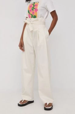 Γυναικεία Υφασμάτινα Παντελόνι BOSS χρώμα: μπεζ,