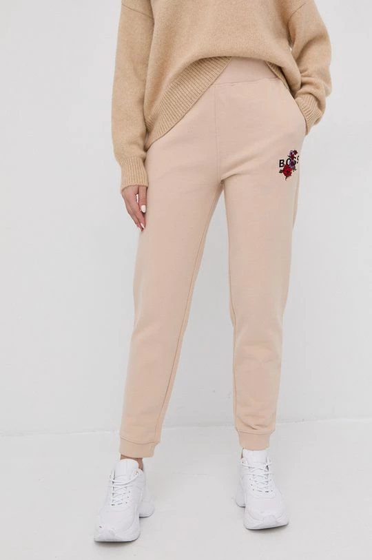 Γυναικεία Παντελόνια φόρμας Βαμβακερό παντελόνι Boss χρώμα: μπεζ 3 Γυναικεία Παντελόνια φόρμας Βαμβακερό παντελόνι Boss χρώμα: μπεζ