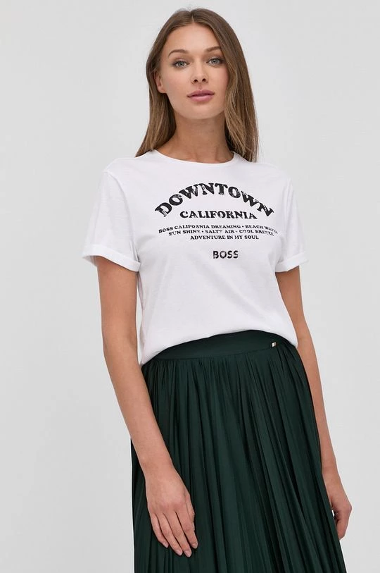 Γυναικεία Κοντομάνικο Βαμβακερό μπλουζάκι Boss άσπρο 3 Γυναικεία Κοντομάνικο Βαμβακερό μπλουζάκι Boss άσπρο