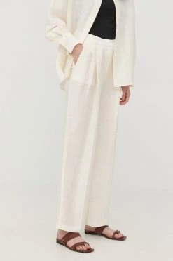 Γυναικεία Υφασμάτινα Λινό παντελόνι BOSS μπεζ,