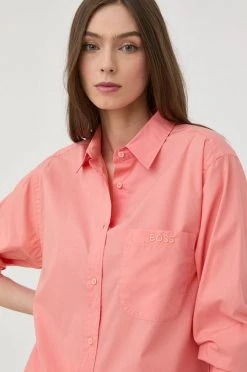 Γυναικεία Πουκάμισα Βαμβακερό πουκάμισο Boss χρώμα: ροζ, -Boss Κατάστημα πωλήσεων unnamed file 3315