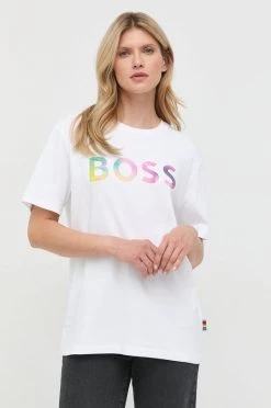 Γυναικεία Κοντομάνικο Βαμβακερό μπλουζάκι BOSS άσπρο -Boss Κατάστημα πωλήσεων unnamed file 395