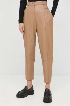 Γυναικεία Υφασμάτινα Δερμάτινο παντελόνι BOSS μπεζ,