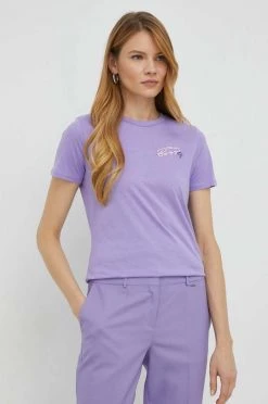 Γυναικεία Κοντομάνικο Βαμβακερό μπλουζάκι BOSS μοβ -Boss Κατάστημα πωλήσεων unnamed file 654