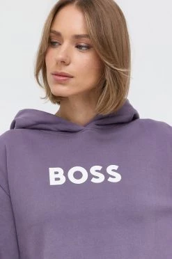 Γυναικεία Χωρίς φερμουάρ Βαμβακερή μπλούζα BOSS χρώμα: μοβ, με κουκούλα -Boss Κατάστημα πωλήσεων unnamed file 867